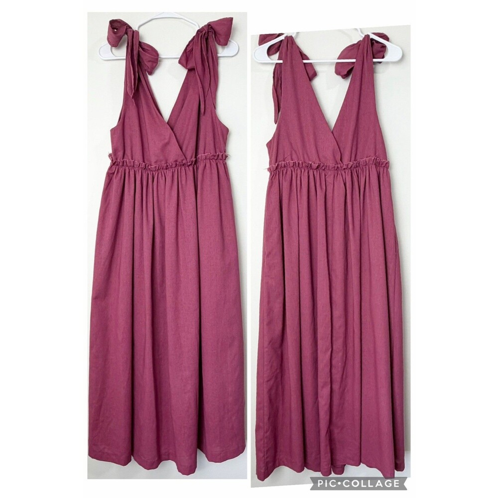 In February Cranberry Pink Mauve Tie Shoulder Maxi Dress NWT Pockets Women’s L